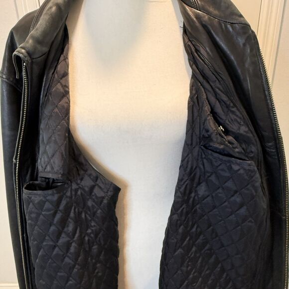 American Classics Men's Size XXL Black Leather Quilt Lined Bomber Jacket Pockets - Picture 7 of 16